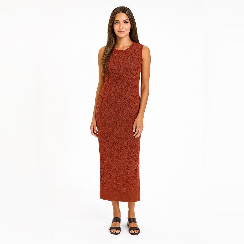 NWT VERO MODA BURNT ORANGE/RED SLEEVES CROCHET KNIT DRESS/COVER UP WOMENS SIZE L